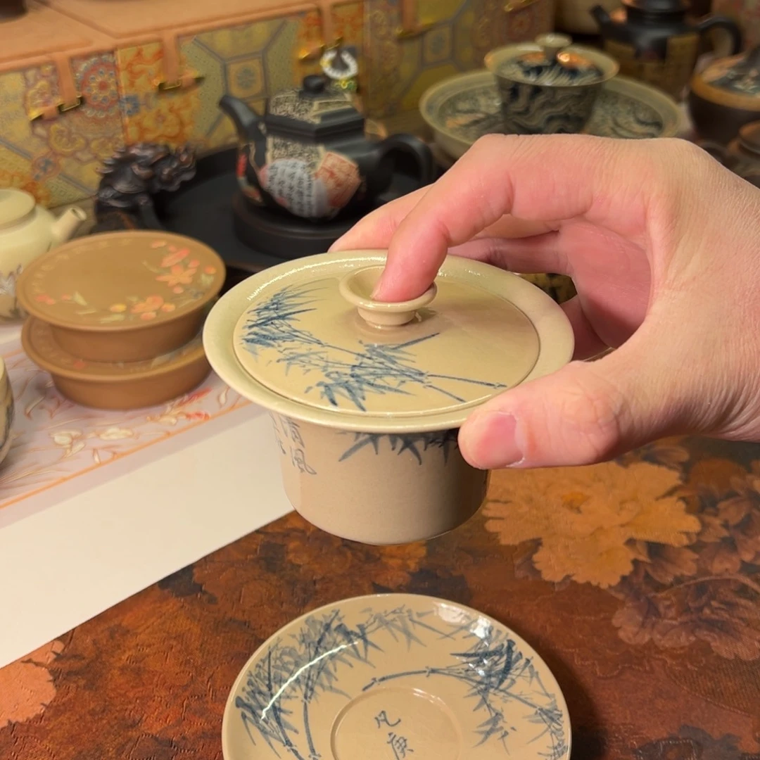 孔凡庚老师150毫升青花开片三才盖碗