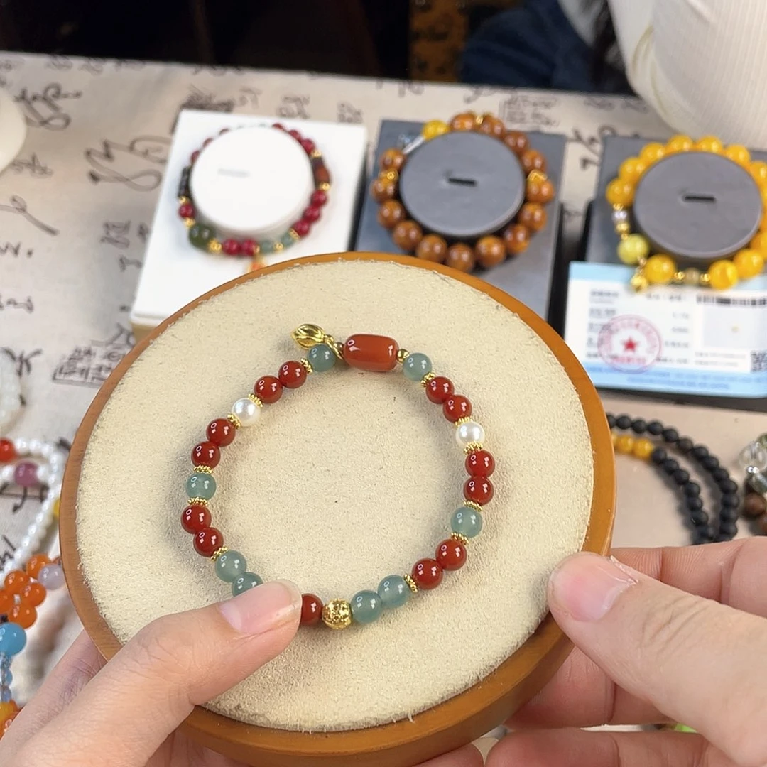 南红玛瑙手饰银S925镀金镶嵌