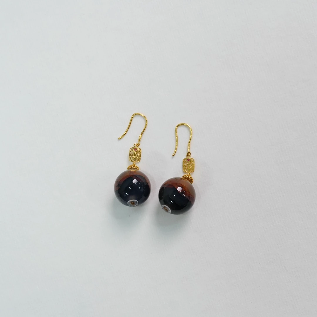 【不二】长河落日-一线珠珠18K金DIY耳坠14mm±（多样性发）