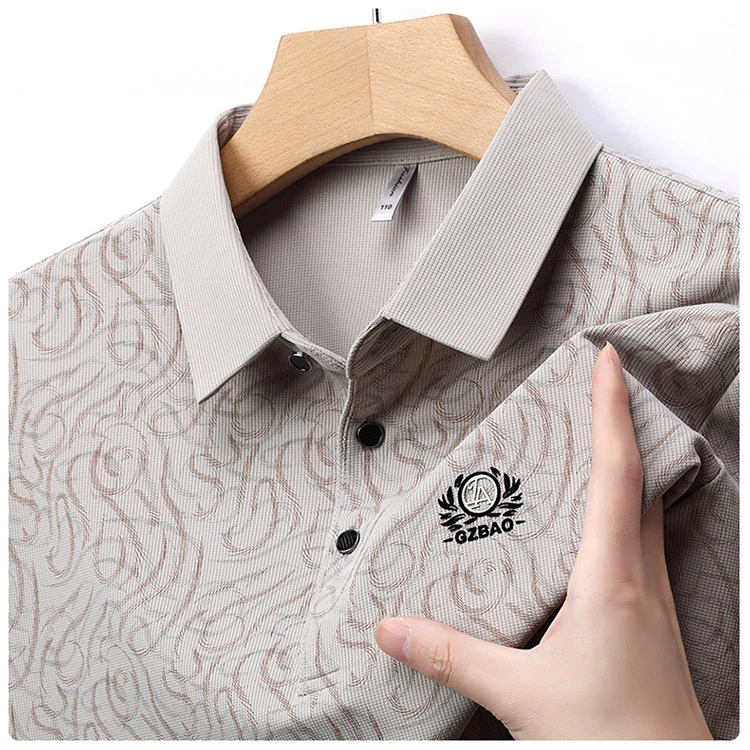 男士t恤短袖夏天商务印花2025新款翻领透气凉感冰丝polo衫薄款