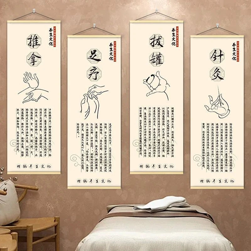 中医养生馆挂画艾灸头足疗按摩店进门迎面装饰画文化背景墙面海报