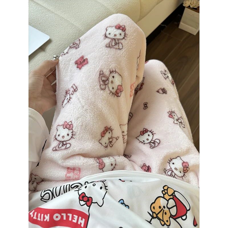 遛弯裤子韩国睡裤女秋冬加绒加厚珊瑚绒可爱保暖法兰绒家居裤外穿