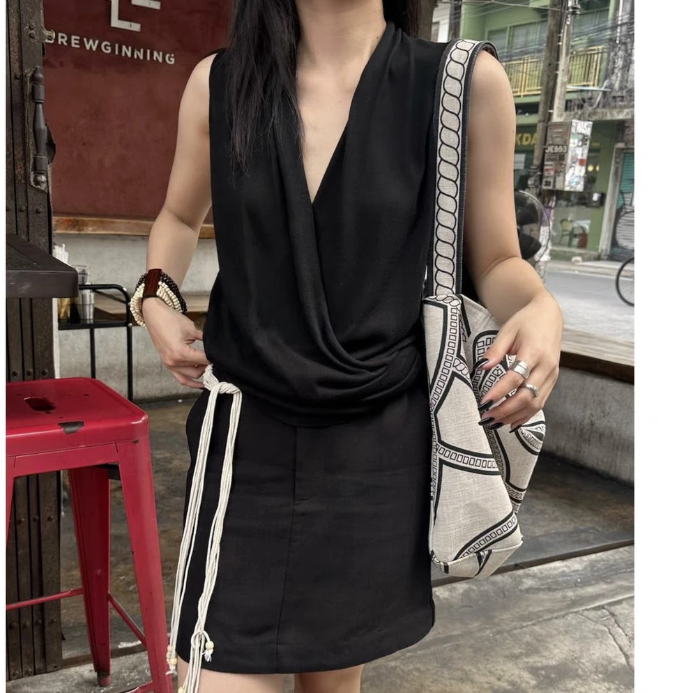 2025夏新款小众款交叉领背心上衣