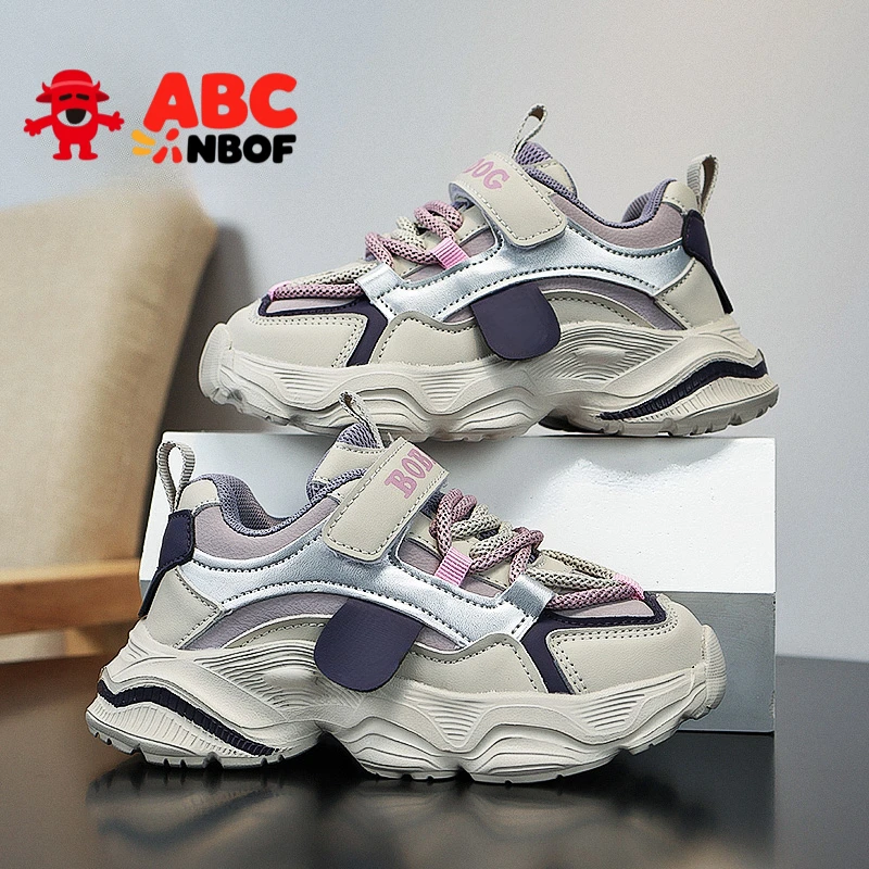 ABC NBOF女童运动鞋2025春秋新皮面儿童鞋子学生中大童跑步潮鞋