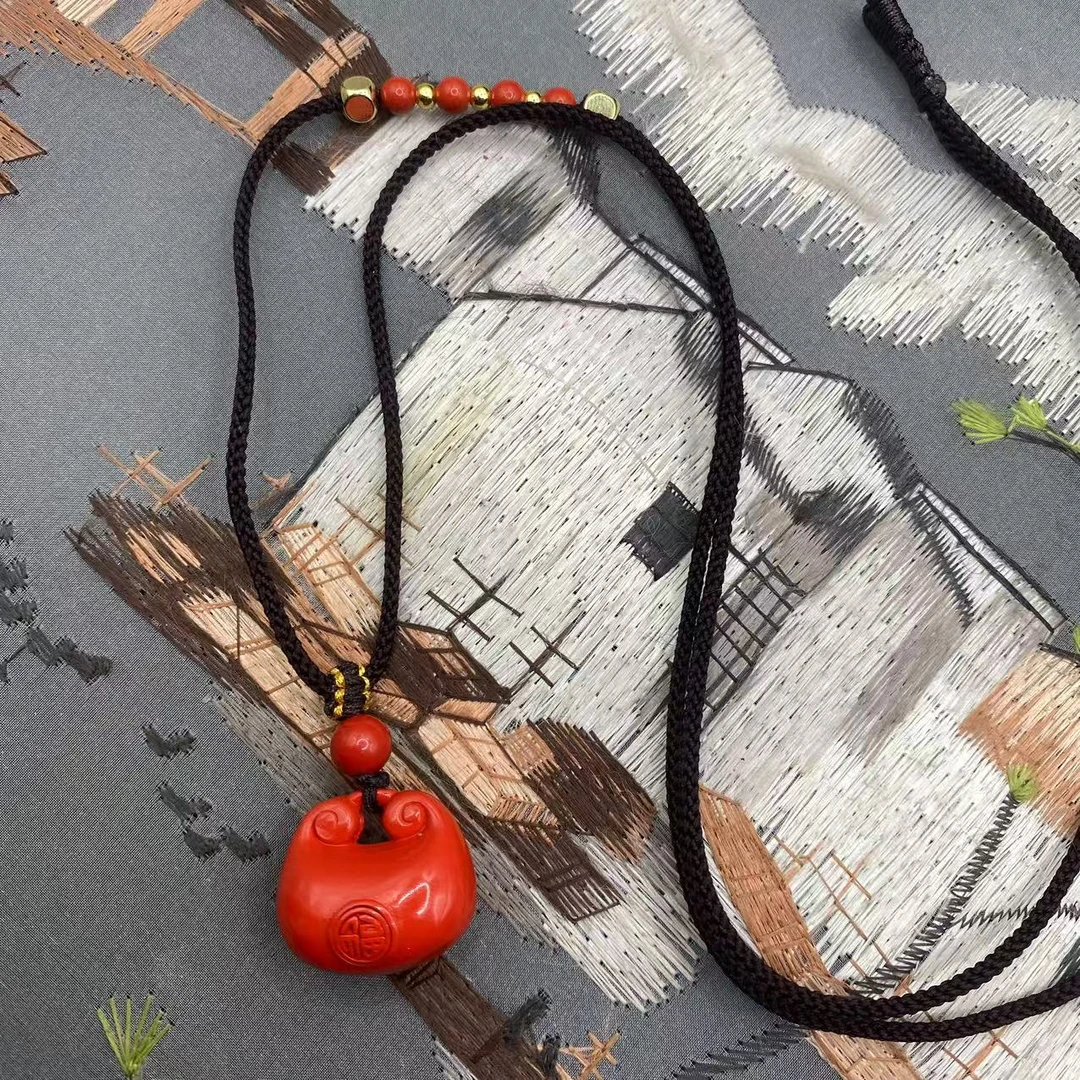 含辰砂工艺品【朱砂工厂】红砂设计款胖福如意锁吊坠