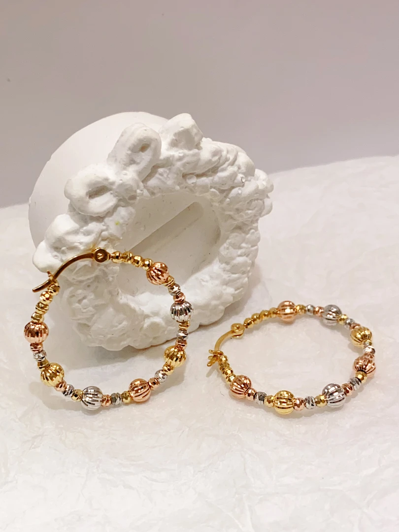 18K 三色暴闪猫眼珠耳圈/28m