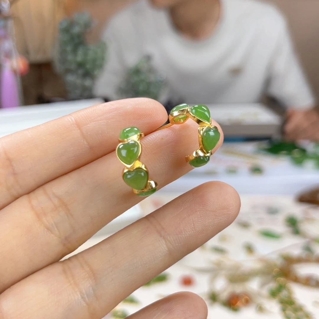 和田玉银S925镶嵌耳饰