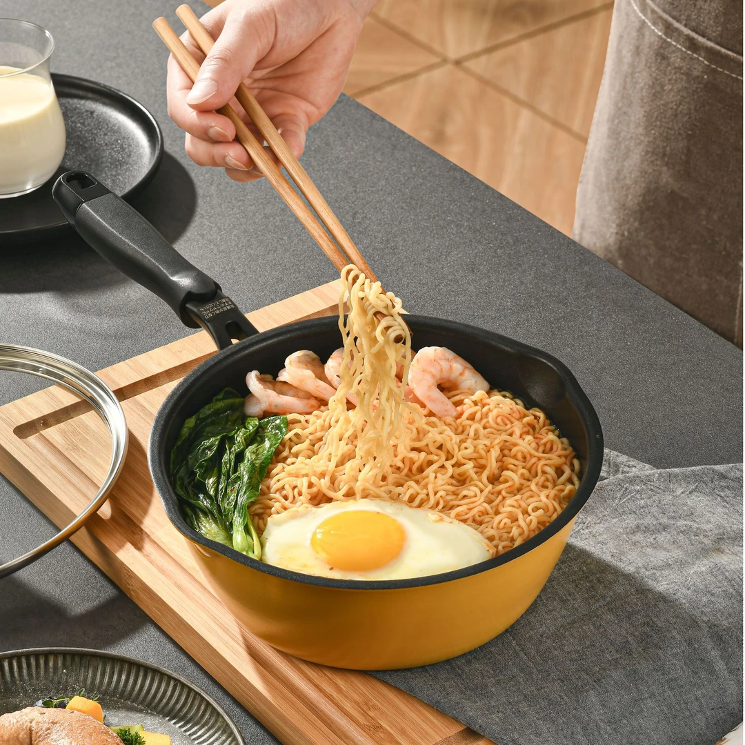 锅麒麟 日本订单小黄锅20/24CM煎炒一体锅日本大金涂层加盖