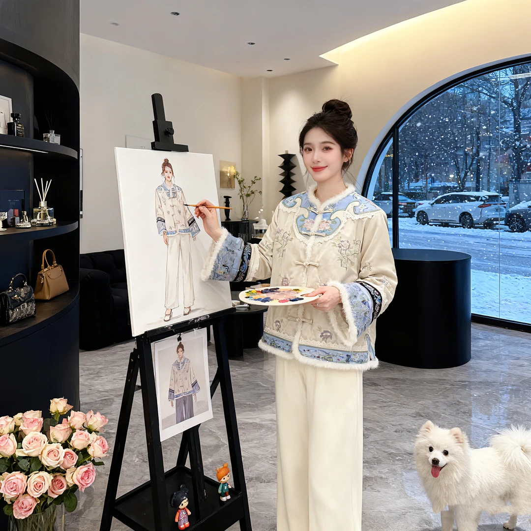 新中式国风冬季加厚正襟重工刺绣外套-520121