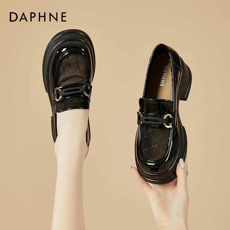 达芙妮厚底乐福鞋女鞋子夏季网纱透气春秋网面2025新款爆款小皮鞋