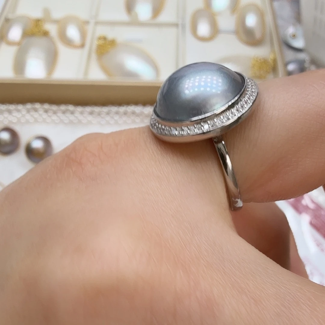 戒圈银S925镶嵌拼合珍珠（马贝珠）