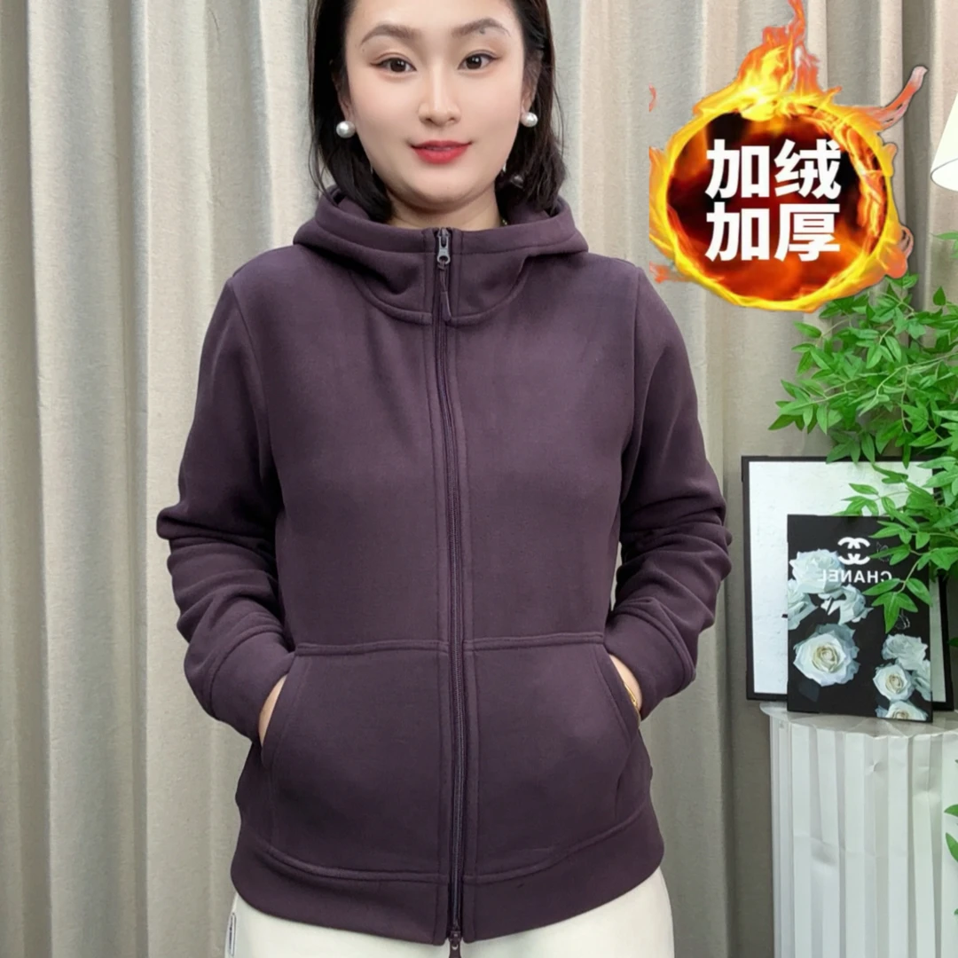 119加厚直下摆女老钱风连帽短外套休闲开衫加绒户外时尚百搭