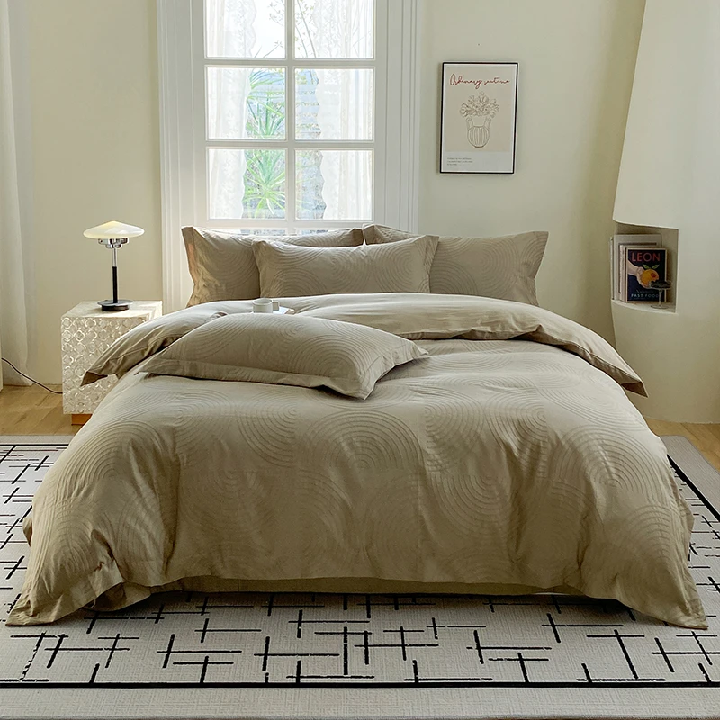 新款色织水洗棉纯棉全棉提花四件套柔软亲肤床盖罩床被套床品