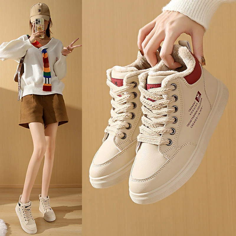 ins韩版加绒高帮鞋加厚女冬季新款保暖运动鞋增高休闲鞋Q782025
