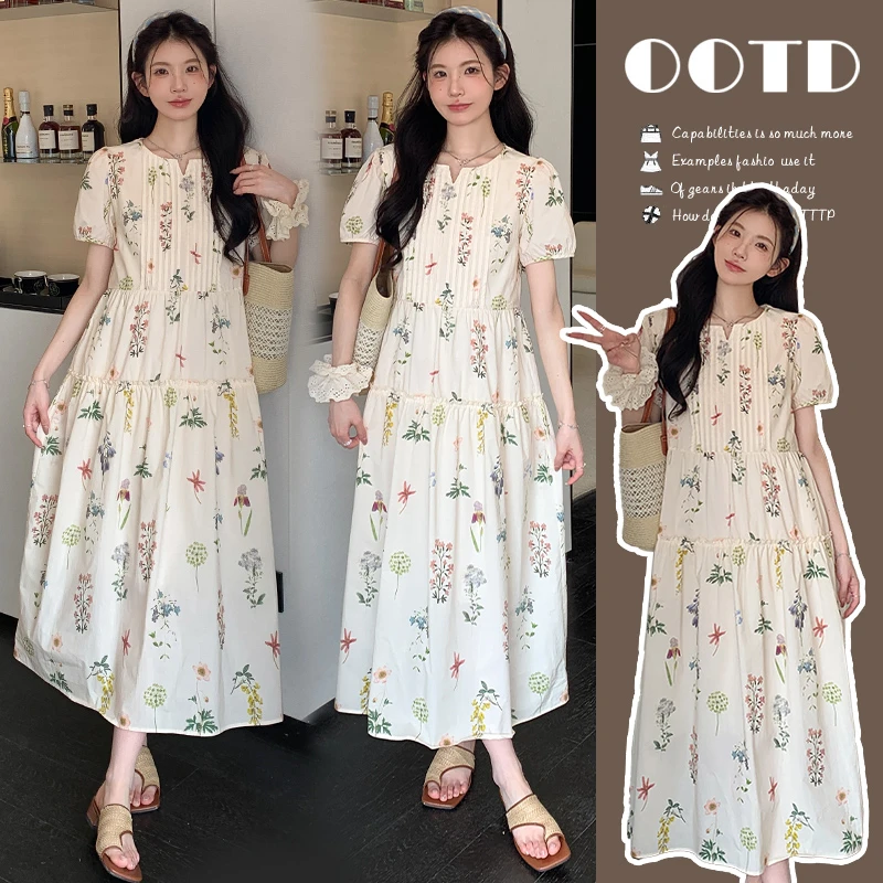 孕妇装夏装2025新款法式复古泡泡袖碎花连衣裙孕妈高级感穿搭长裙