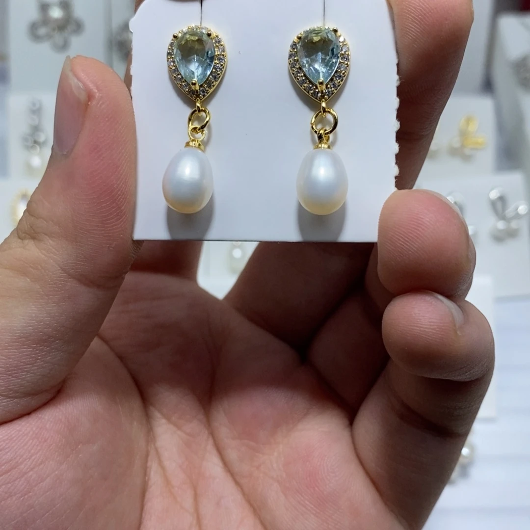耳饰银S925镶嵌淡水珍珠