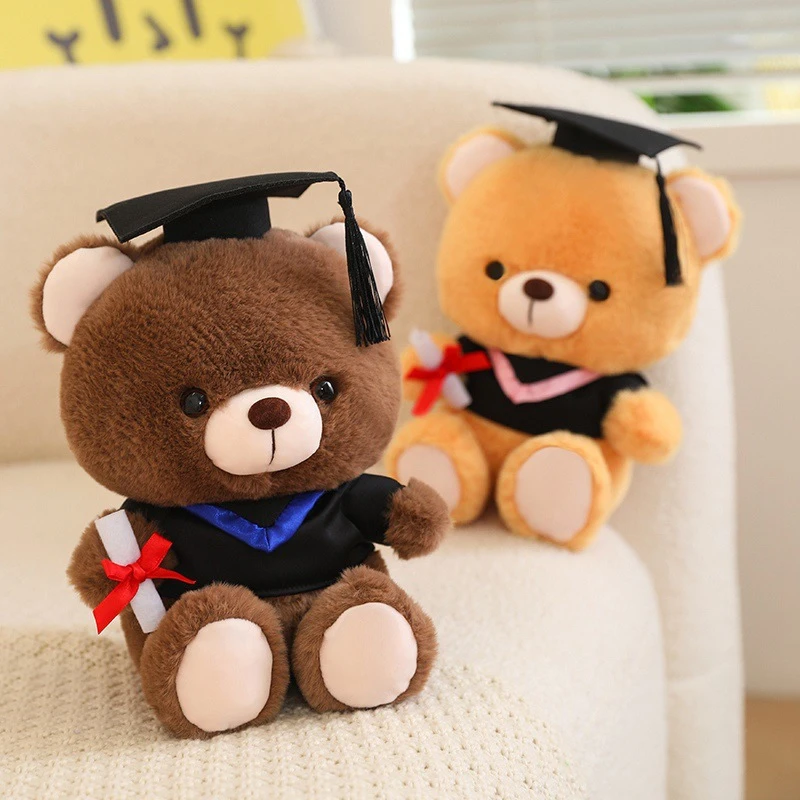 毛绒博士熊毛绒玩具小熊公仔高校毕业季LOGO布娃娃可爱玩偶送同学