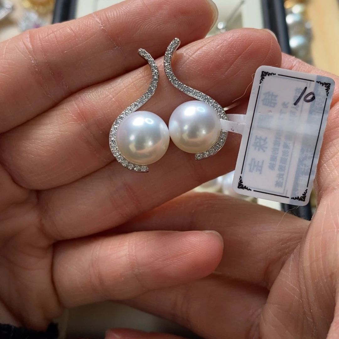 海水珍珠耳饰银S925镶嵌