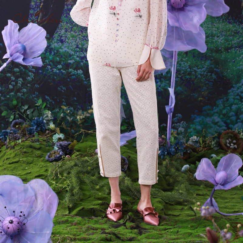 【媛媛专享】朝峰秋季修身显瘦镂空拼接时尚牛仔裤女CFC1C325-333D