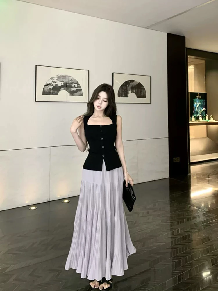 【叁月】夏日绝美搭配一整套高级感温柔御姐气质无袖背心半裙两件套