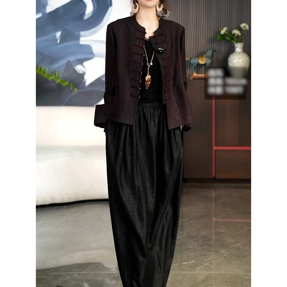 新中式时尚套装女2025秋季新款国风气质减龄百搭盘扣上衣+半身裙