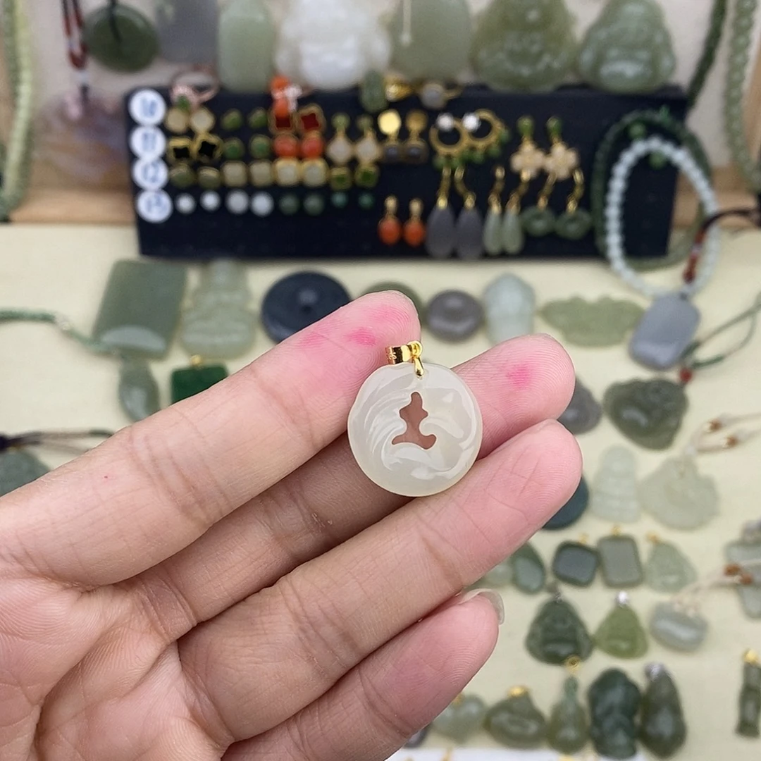 和田玉银S925镶嵌吊坠(不含链)