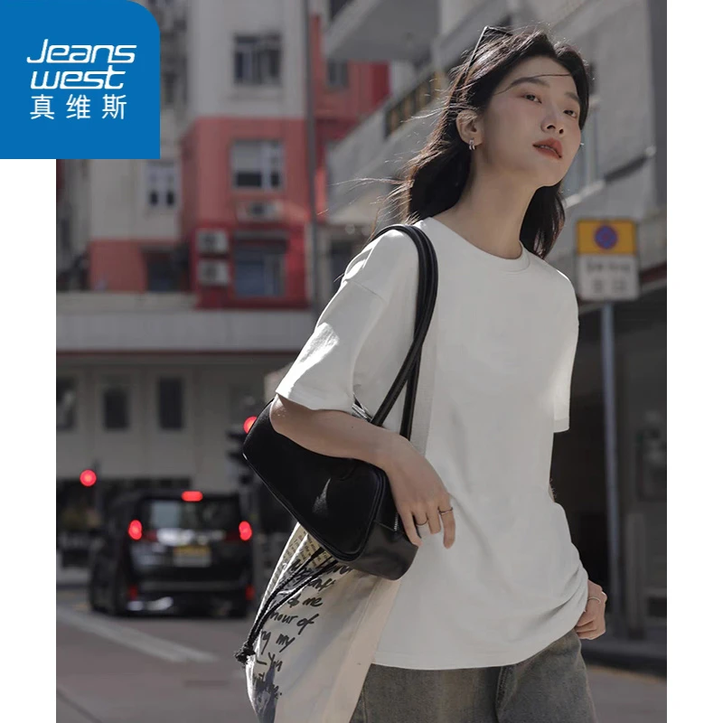 真维斯春夏季新款百搭时尚休闲简约纯棉白色T恤宽松圆领短袖