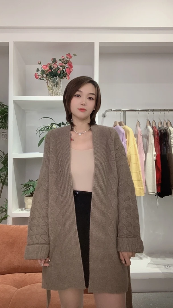 【100%阿尔巴斯幼崽山羊绒】秋冬M家浴袍款100山羊绒腰带开衫