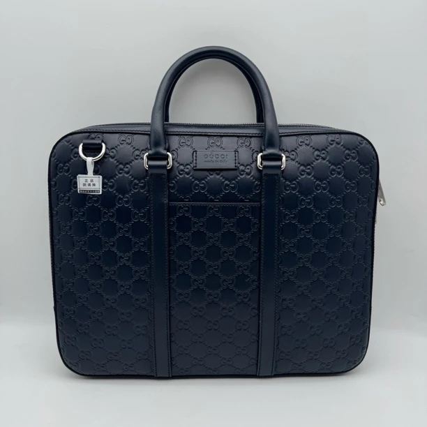 95新 GUCCI/古驰 蓝黑色压花手提公文包1969
