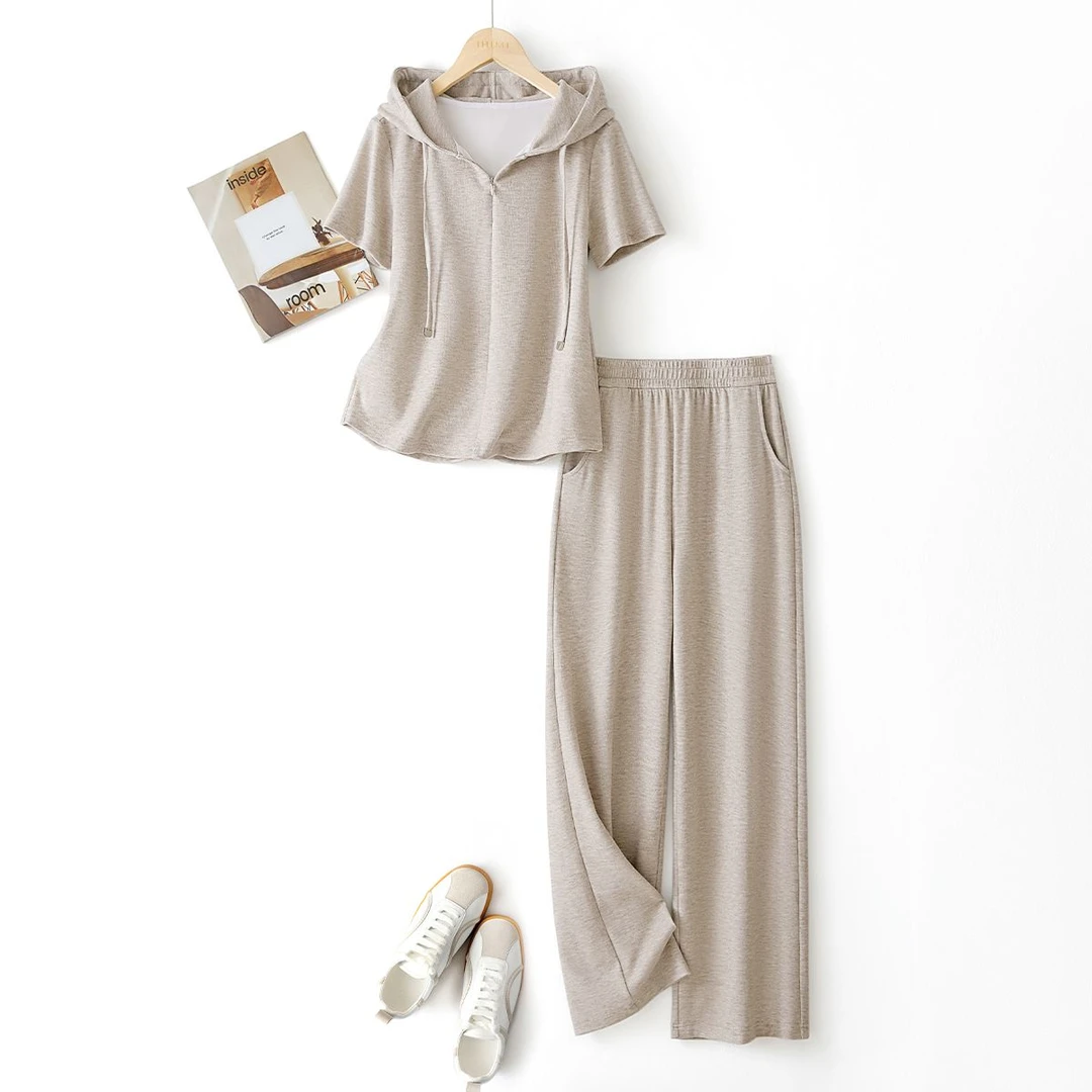 简约休闲两件套拉链连帽卫衣休闲裤套装洋气衣服女