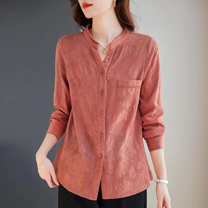 潮牌长袖外套女士衬衫2025年新款中年妈妈全棉衬衣女款洋气上衣