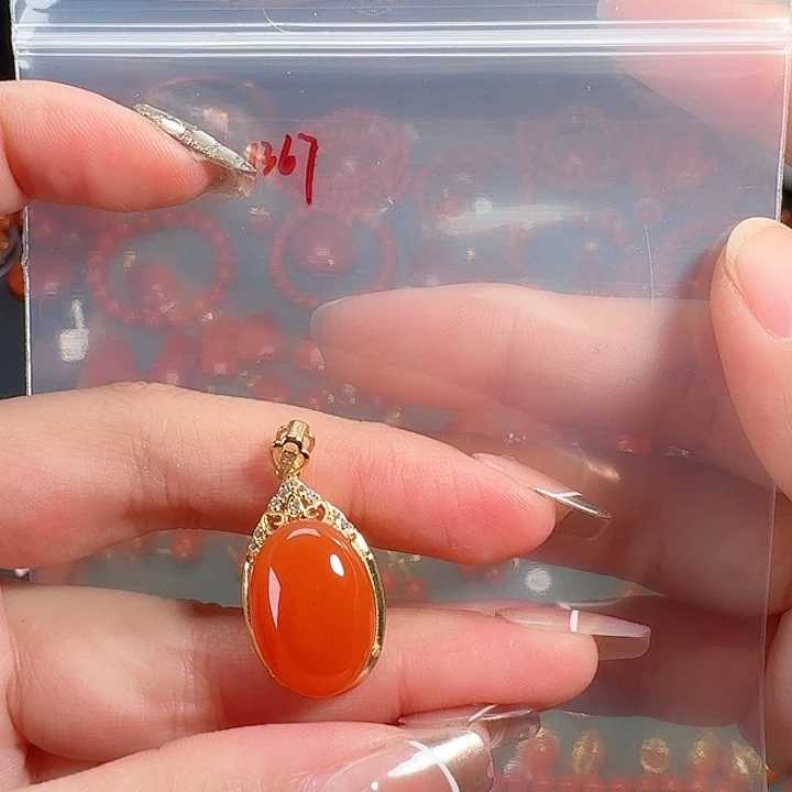 南红玛瑙银S925镶嵌吊坠