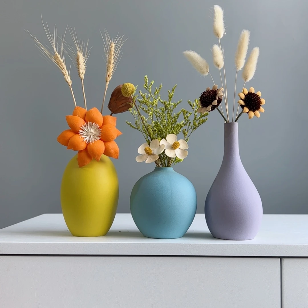 摆件陶瓷小花瓶摆件含花总高约20-30cm