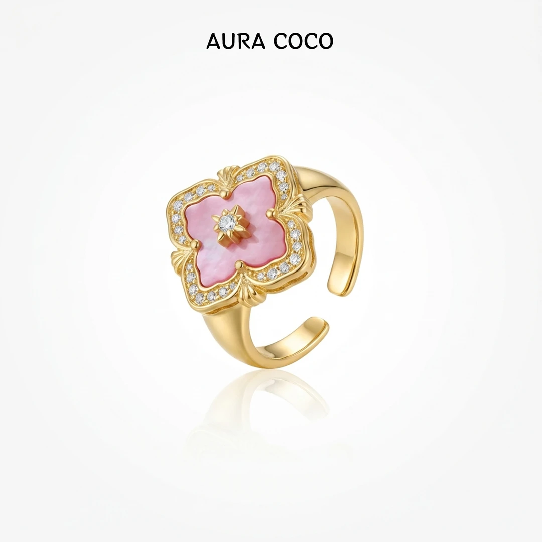 COCO高定 镀K金 粉色布布开口戒指 轻奢指环XMD1010