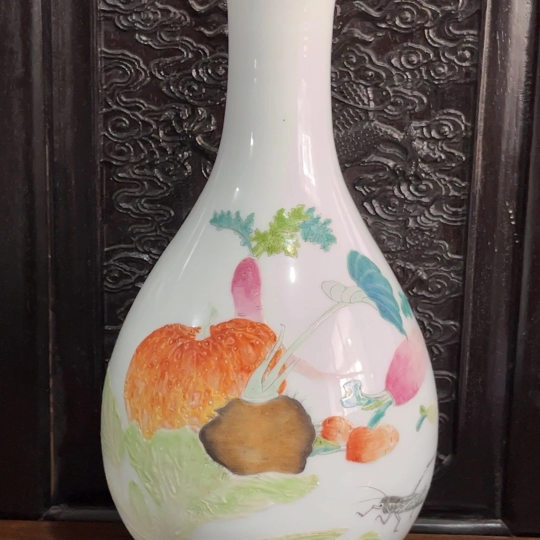 瓶精品陶瓷瓜果绘片花瓶