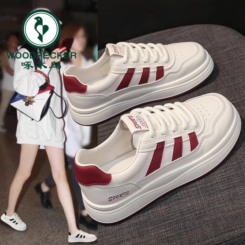 啄木鸟厚底高级感小白鞋2025春季新款小众爆款百搭休闲鞋运动板鞋