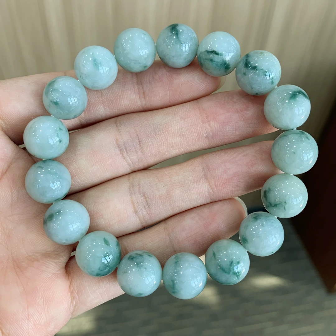 八七珠宝翡翠LD飘花圆珠手串 多样性发一件 天然A货翡翠