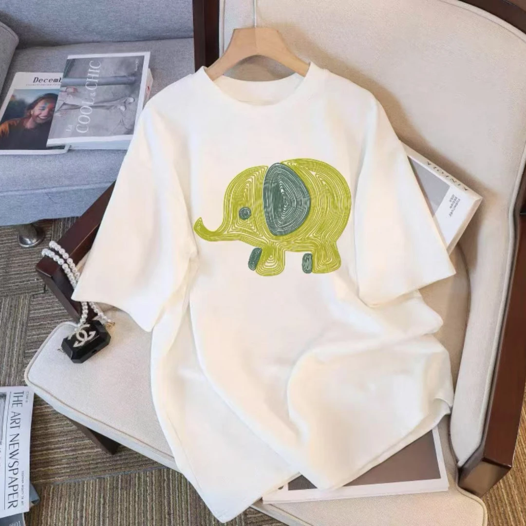 新版夏季短袖男女休闲上衣透气时尚百搭圆领印花T恤 小象