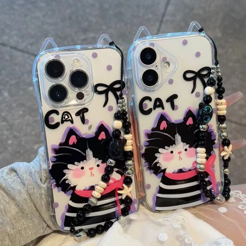 GGBond紫色潦草小猫挂链适用苹果17猫耳16手机壳华为oppo小米vivo