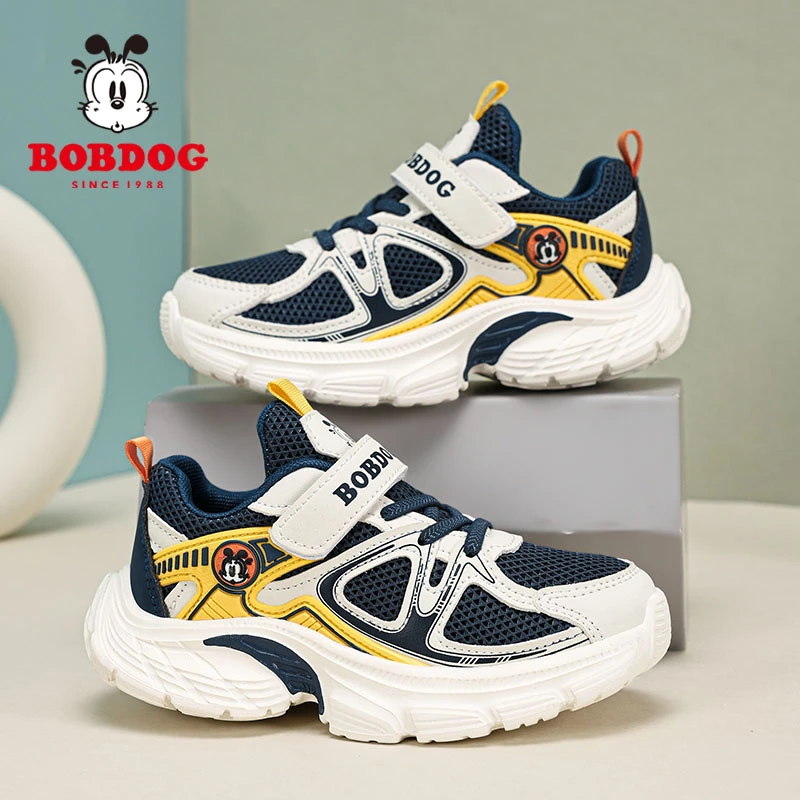 巴布豆男童运动鞋2025春秋季新款儿童皮面防水小学生百搭跑步鞋子