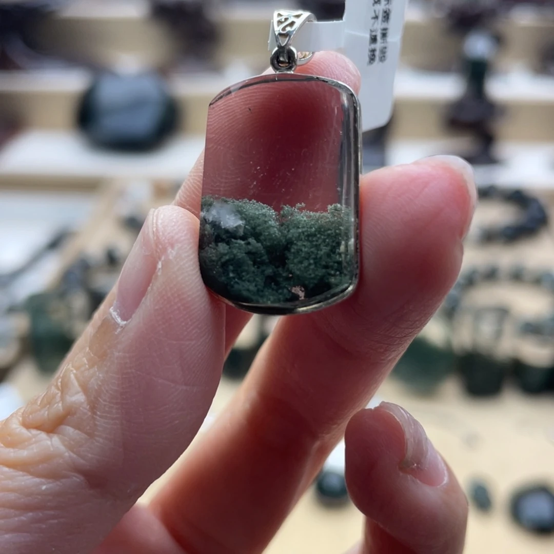 颈饰银S925镶嵌水晶绿幽灵吊坠