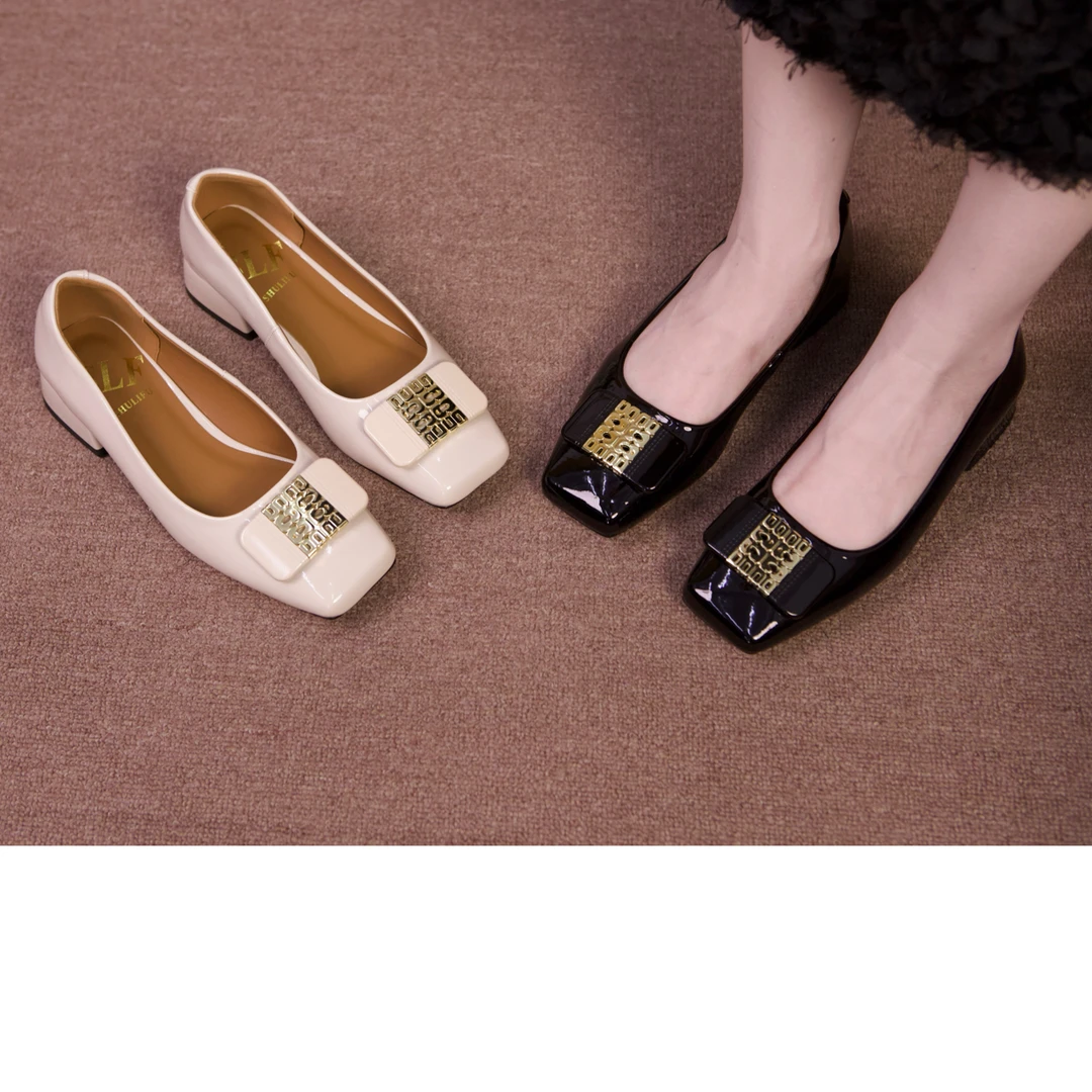 2欧洲站新款粗跟时尚百搭气质低跟方头轻奢女鞋