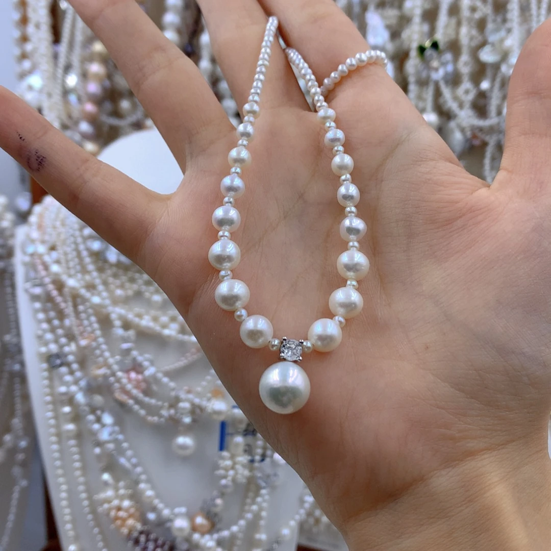 木***夕银S925镶嵌项链耳饰淡水珍珠