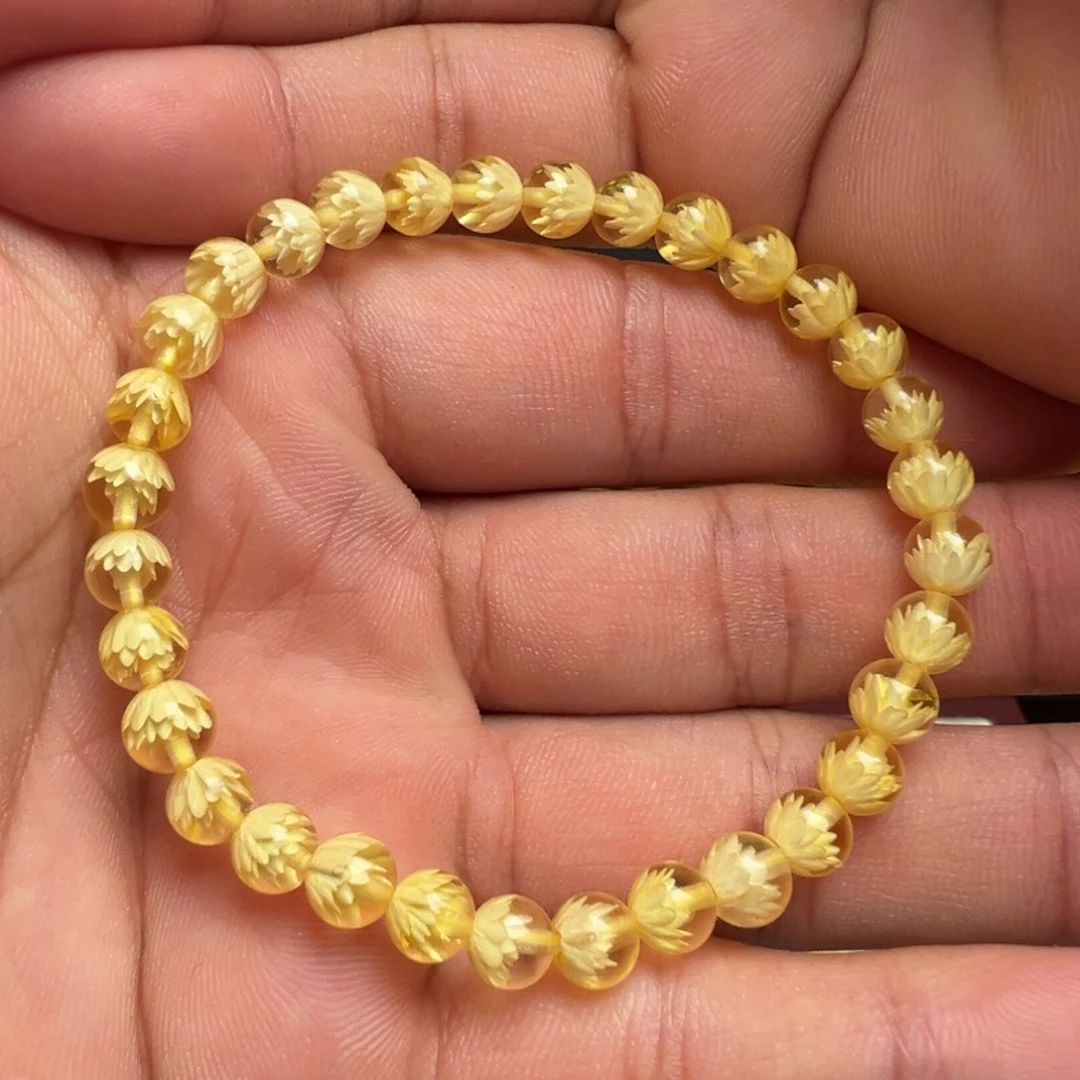 未镶嵌金珀手串天然金珀精雕莲花手串