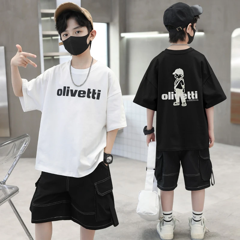 2025新款卡通字母印花短袖棉质时尚休闲夏季短袖帅气中大童