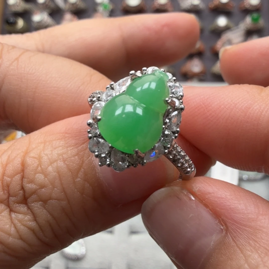 翡翠银S925镶嵌戒指8023