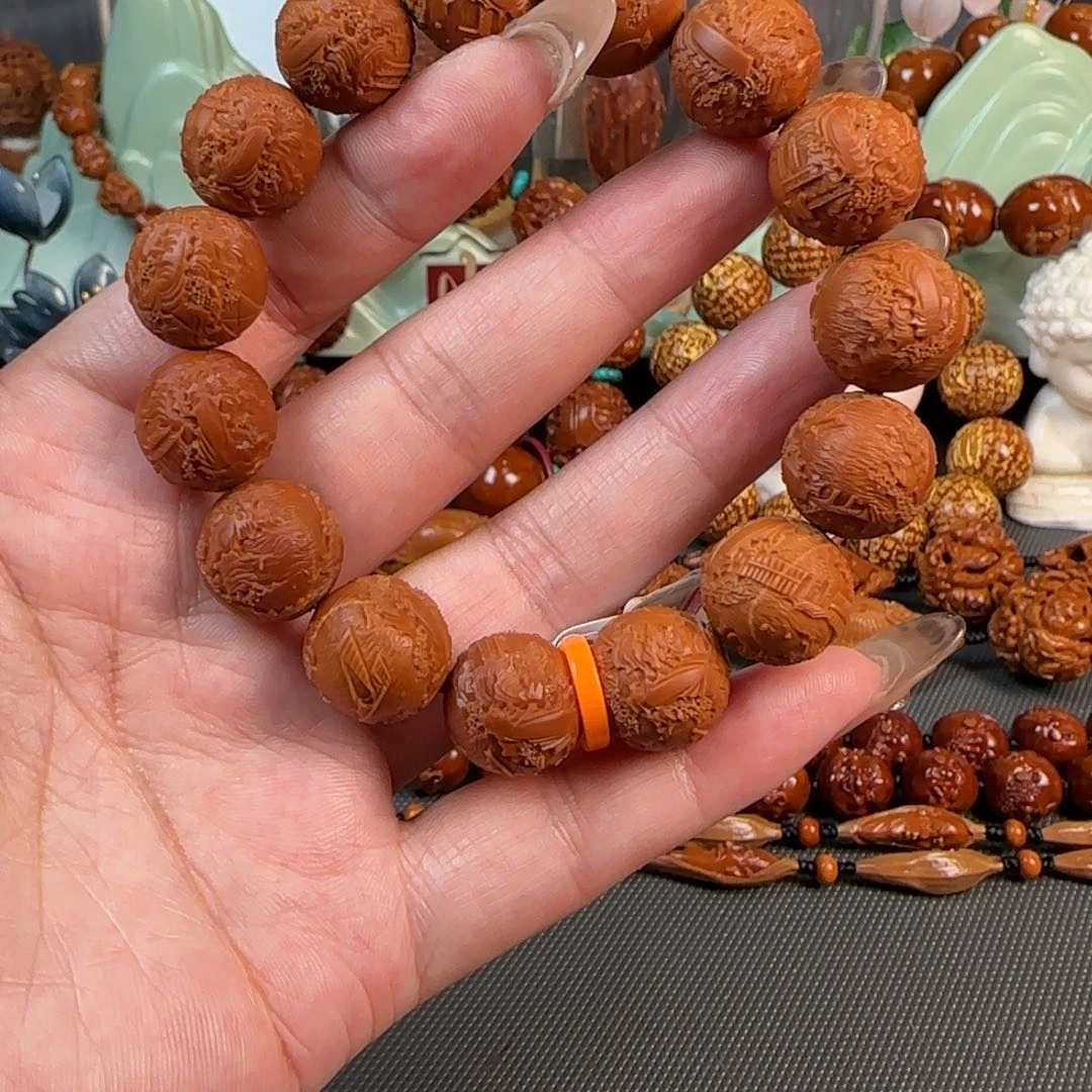 橄榄核手串/手链宽1.5小籽鸡血红梅林核满工大好河山