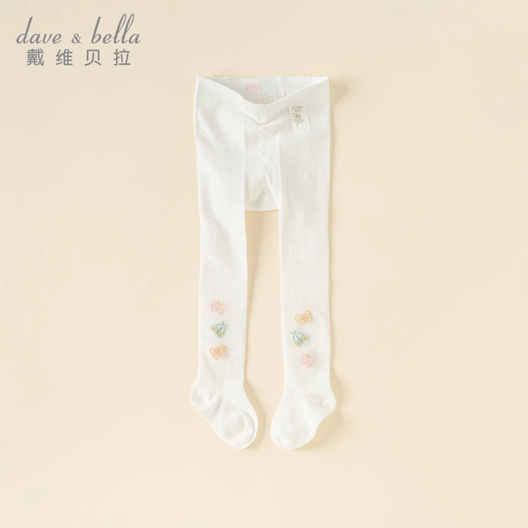 戴维贝拉童装女童连裤袜春夏儿童白色洋气薄款打底裤宝宝弹力袜子