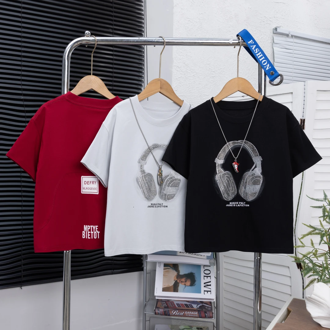 2025新款男童短袖T恤夏装镶钻夏季纯棉上衣男孩帅气夏款半袖潮t