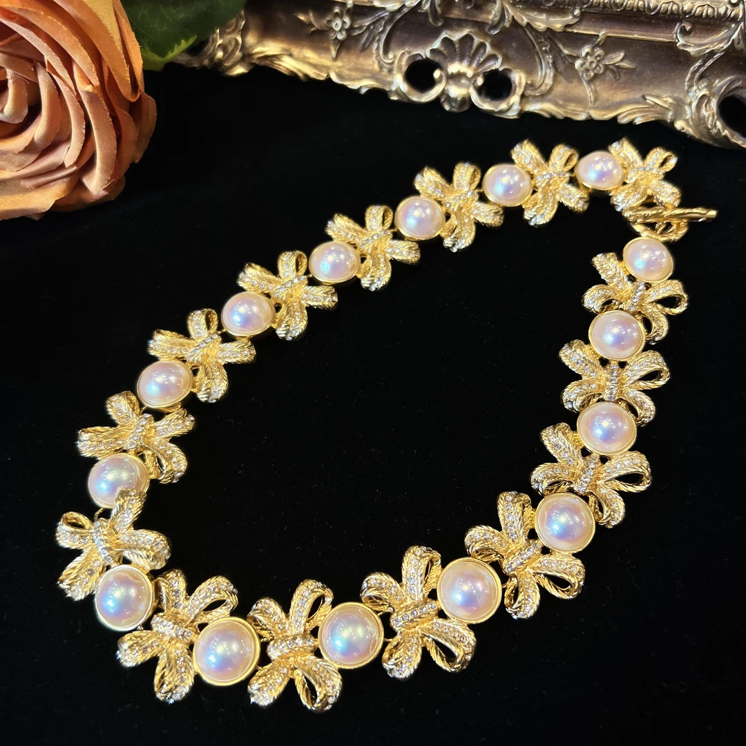 铜合金仿珍珠项链 古董法国项链47189